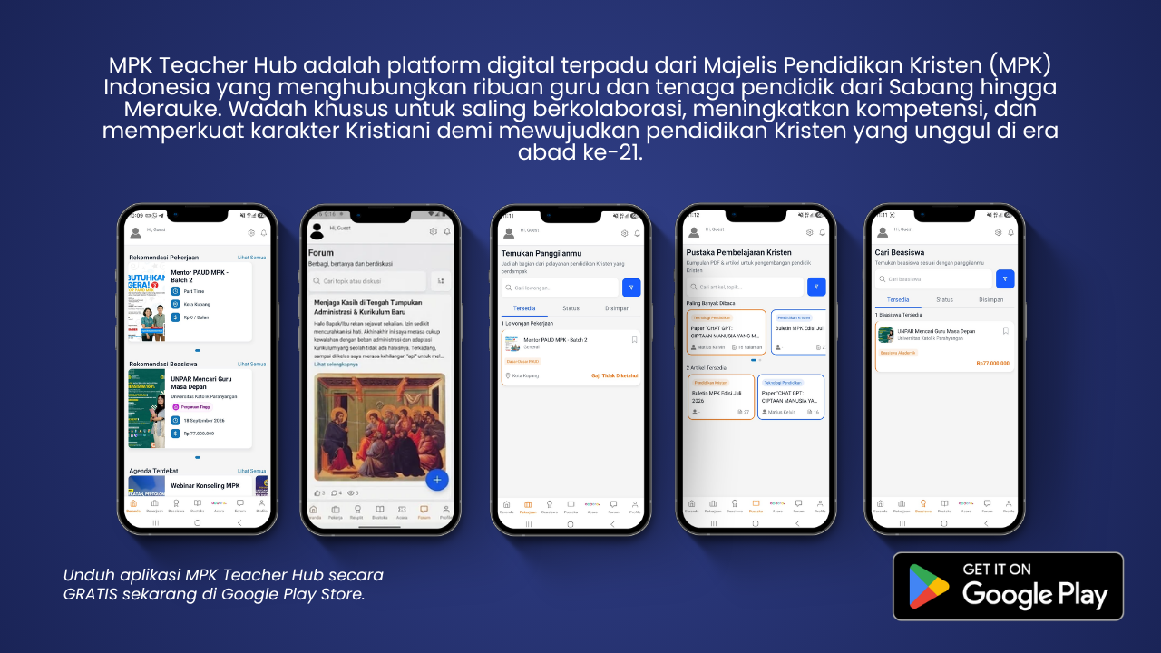 Tangkapan Layar Fitur Unggulan MPK Teacher Hub di Perangkat Mobile
